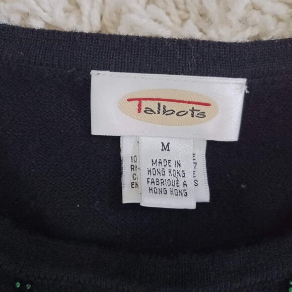 Talbots Women’s Medium 100% Wool Sweater Black Beaded Plaid Hong Kong Vintage - Picture 2 of 7